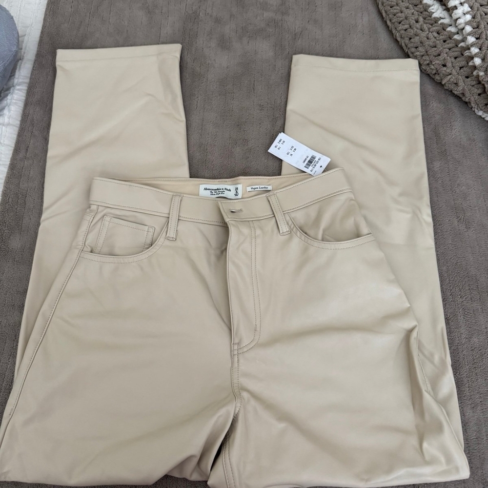 Abercrombie & Fitch Vegan Leather Pants in Cream 29 Shory